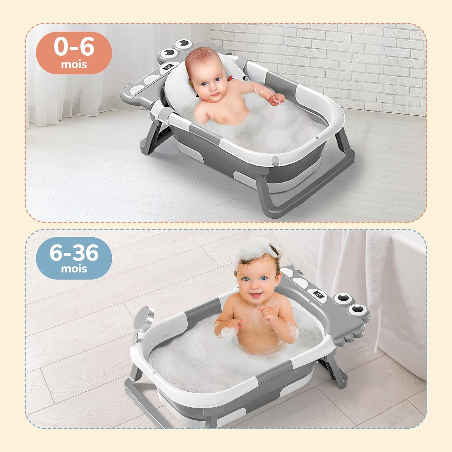 baignoire bébé pliable avec coussin & thermomètre