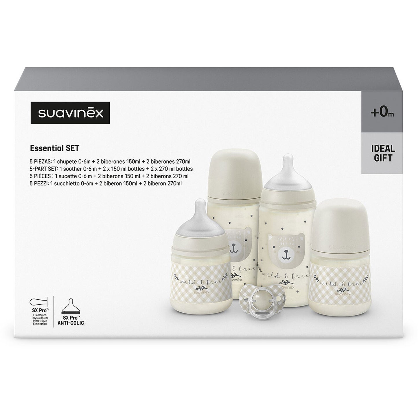 Biberon Suavinex Wild & Free Beige 150 ml débit lent