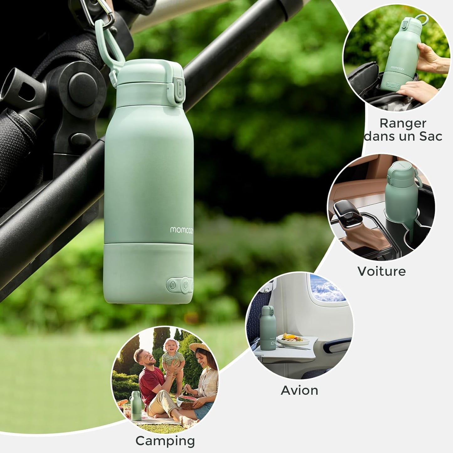 Chauffe-biberon Momcozy portable – thermos isotherme pour lait maternel – utilisable en voiture, avion, camping et sac à langer