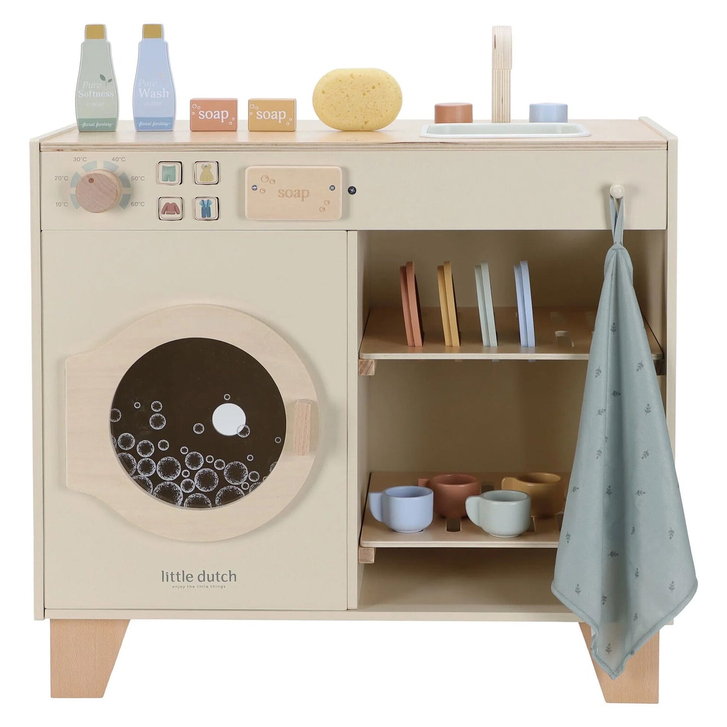 Accessoires inclus – assiettes, savon et torchon