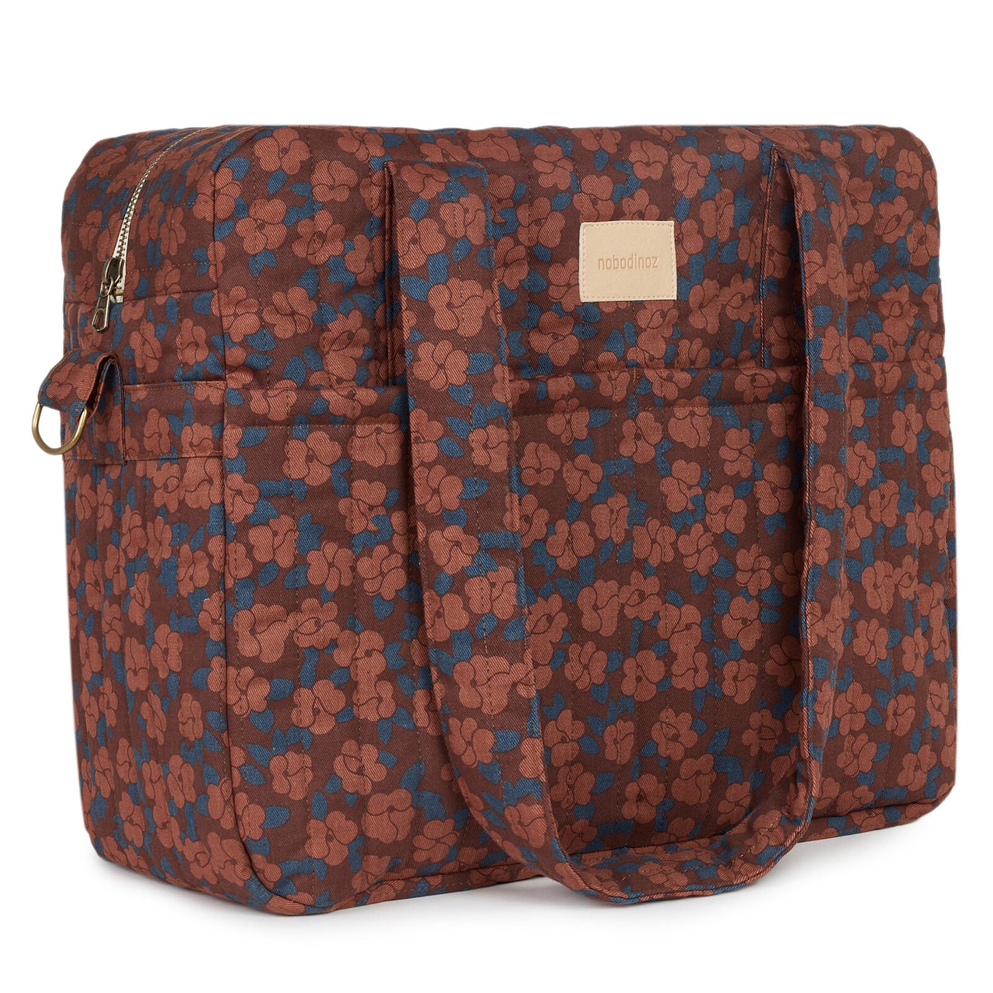 Détail du motif Maroon Poppies sur le sac à langer Nobodinoz Hyde Park