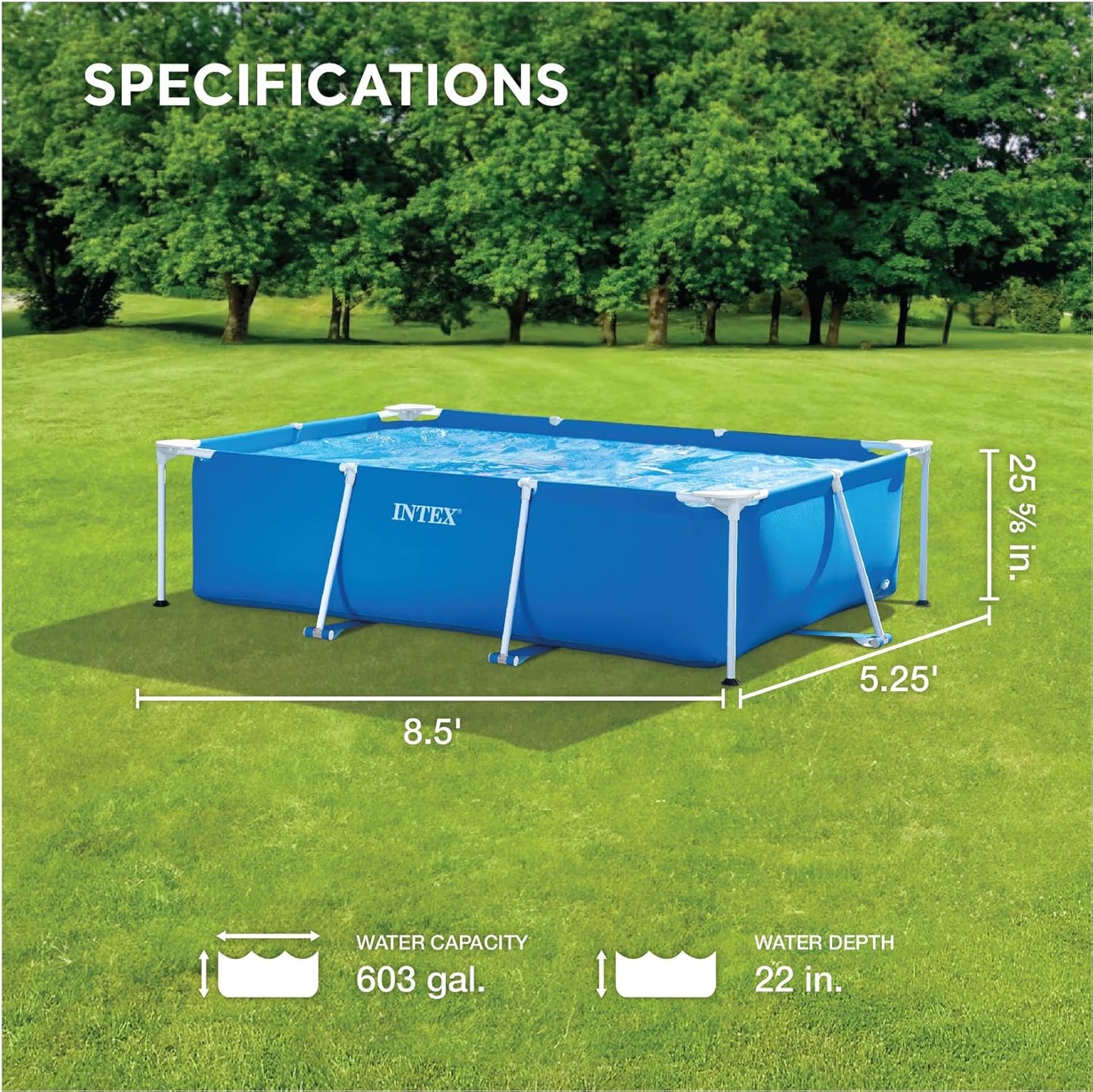 "Piscine tubulaire Intex rectangulaire – dimensions 260 x 160 x 65 cm – capacité 2 282 litres"