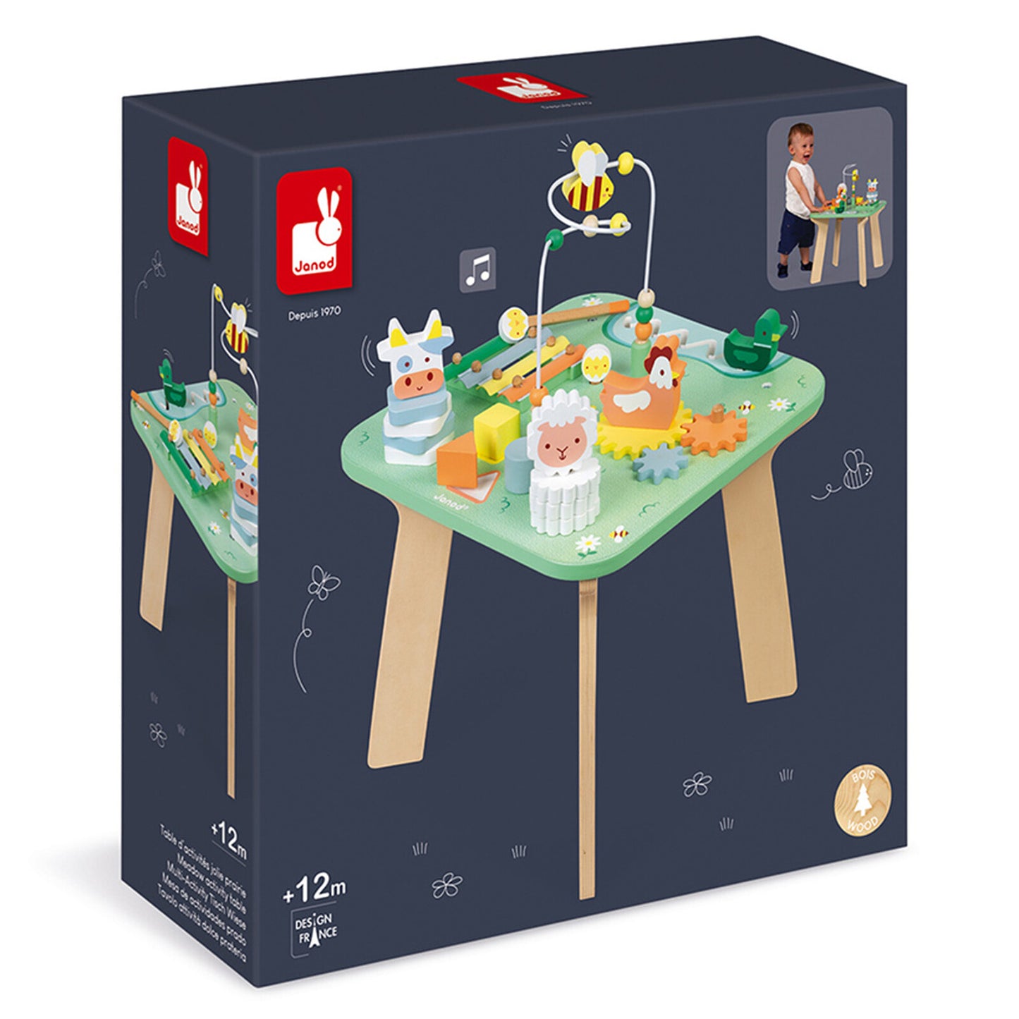 Boîte de la table d’activités Jolie Prairie Janod – jouet en bois dès 12 mois