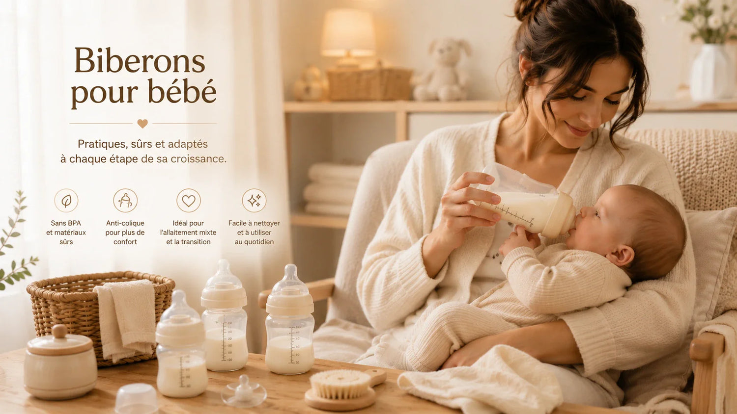 Collection de biberons et tétines pour bébé, doux et sécurisés pour accompagner l'alimentation de votre enfant dès la naissance
