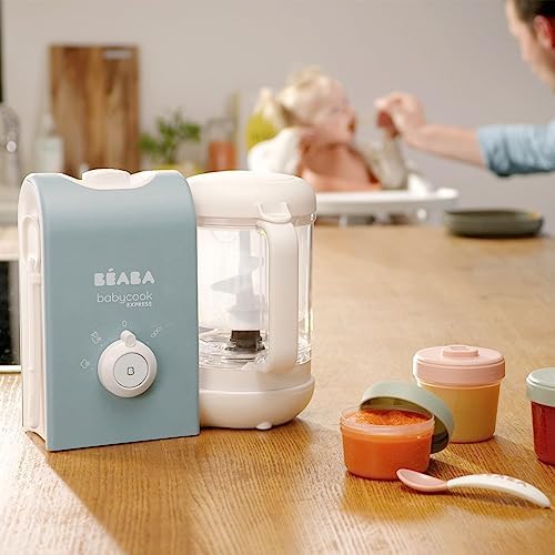 BEABA, Babycook Express, Robot Bébé 4 en 1 Mixeur-Cuiseur, Cuisson Express 15min, Mixage sur-mesure, Cuisson Vapeur Douce et Saine, Décongélation, Texture Homogène, Capacité 1 250 ml, Bleu Baltique|B0BFR7CYZZ