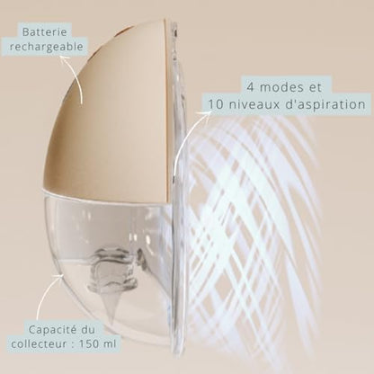 Tire-lait électrique sans fils et connecté, tire-lait mains libres et portable avec 4 modes et 10 niveaux de puissance d'aspiration.|B0CPQ4NGS4