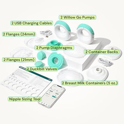 Willow Go Tire-lait mains libres – Tire-lait portable – Portable, électrique, sans fil, et 9 niveaux de puissance d'aspiration de qualité hospitalière – Essentiels post-partum – Double tire-lait|B0B2SK47X6
