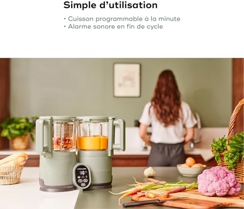 Babymoov Robot Cuiseur Bébé Nutribaby Glass - Bols en Verre - 4 en 1 Mixeur Cuiseur Vapeur, Grande Contenance 1,9L, Cuisson Saine des Aliments, Vert Celadon|B0DPT2532Y