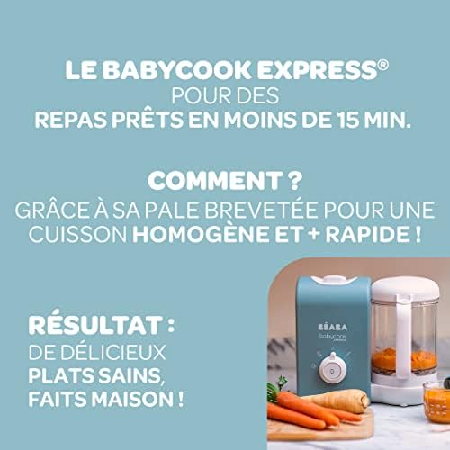 BEABA, Babycook Express, Robot Bébé 4 en 1 Mixeur-Cuiseur, Cuisson Express 15min, Mixage sur-mesure, Cuisson Vapeur Douce et Saine, Décongélation, Texture Homogène, Capacité 1 250 ml, Bleu Baltique|B0BFR7CYZZ