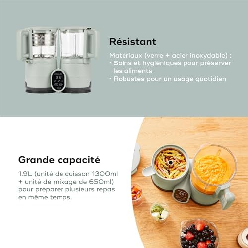 Babymoov Robot Cuiseur Bébé Nutribaby Glass - Bols en Verre - 4 en 1 Mixeur Cuiseur Vapeur, Grande Contenance 1,9L, Cuisson Saine des Aliments, Vert Celadon|B0DPT2532Y