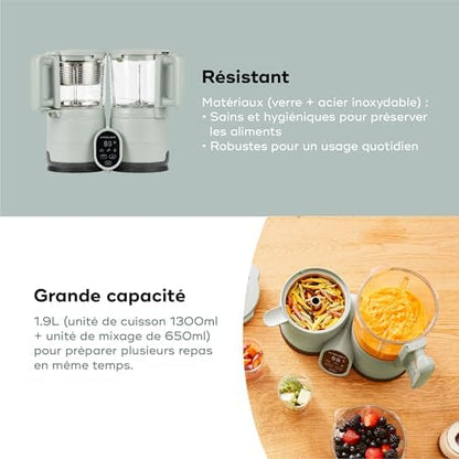Babymoov Robot Cuiseur Bébé Nutribaby Glass - Bols en Verre - 4 en 1 Mixeur Cuiseur Vapeur, Grande Contenance 1,9L, Cuisson Saine des Aliments, Vert Celadon|B0DPT2532Y