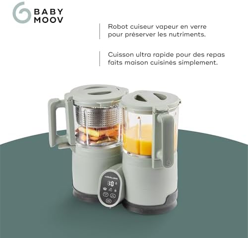 Babymoov Robot Cuiseur Bébé Nutribaby Glass - Bols en Verre - 4 en 1 Mixeur Cuiseur Vapeur, Grande Contenance 1,9L, Cuisson Saine des Aliments, Vert Celadon|B0DPT2532Y