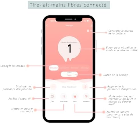 Tire-lait électrique sans fils et connecté, tire-lait mains libres et portable avec 4 modes et 10 niveaux de puissance d'aspiration.|B0CPQ4NGS4