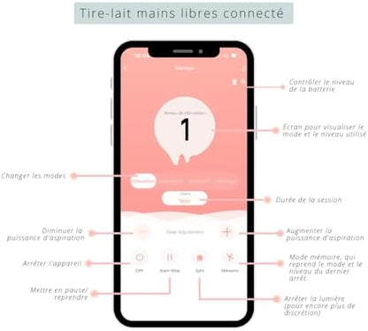Tire-lait électrique sans fils et connecté, tire-lait mains libres et portable avec 4 modes et 10 niveaux de puissance d'aspiration.|B0CPQ4NGS4