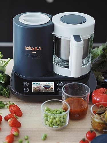 BÉABA - Babycook Smart - Robot Cuiseur Mixeur Bébé Connecté - Balance Intégrée - Bol en Verre - Panier Inox - Large Capacité 2.25L- Cuisson Vapeur Douce- Ecran Tactile/Application dédiée - Anthracite|B09TKS4SJJ