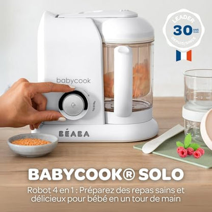 BÉABA, Babycook Solo, Robot Bébé 4 en 1 Mixeur-Cuiseur, Cuisson Vapeur, Diversification alimentaire, Petits pots bébé maison, White/Silver|B07N12NWHD