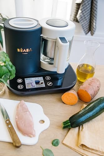 BÉABA - Babycook Smart - Robot Cuiseur Mixeur Bébé Connecté - Balance Intégrée - Bol en Verre - Panier Inox - Large Capacité 2.25L- Cuisson Vapeur Douce- Ecran Tactile/Application dédiée - Anthracite|B09TKS4SJJ