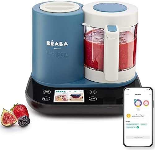 BÉABA - Babycook Smart - Robot Cuiseur Mixeur Bébé Connecté - Balance Intégrée - Bol en Verre - Panier Inox - Large Capacité 2.25L- Cuisson Vapeur Douce- Ecran Tactile/Application dédiée - Anthracite|B09TKS4SJJ