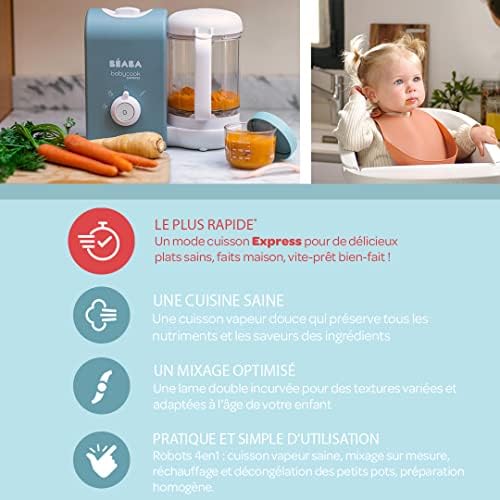 BEABA, Babycook Express, Robot Bébé 4 en 1 Mixeur-Cuiseur, Cuisson Express 15min, Mixage sur-mesure, Cuisson Vapeur Douce et Saine, Décongélation, Texture Homogène, Capacité 1 250 ml, Bleu Baltique|B0BFR7CYZZ