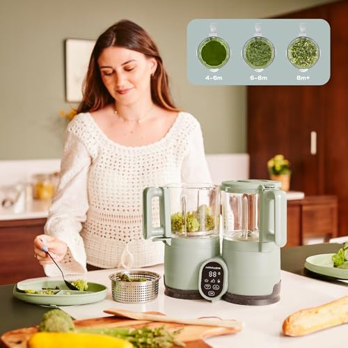 Babymoov Robot Cuiseur Bébé Nutribaby Glass - Bols en Verre - 4 en 1 Mixeur Cuiseur Vapeur, Grande Contenance 1,9L, Cuisson Saine des Aliments, Vert Celadon|B0DPT2532Y