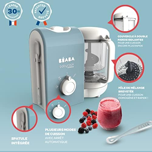 BEABA, Babycook Express, Robot Bébé 4 en 1 Mixeur-Cuiseur, Cuisson Express 15min, Mixage sur-mesure, Cuisson Vapeur Douce et Saine, Décongélation, Texture Homogène, Capacité 1 250 ml, Bleu Baltique|B0BFR7CYZZ