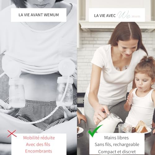 Tire-lait électrique sans fils et connecté, tire-lait mains libres et portable avec 4 modes et 10 niveaux de puissance d'aspiration.|B0CPQ4NGS4