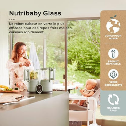 Babymoov Robot Cuiseur Bébé Nutribaby Glass - Bols en Verre - 4 en 1 Mixeur Cuiseur Vapeur, Grande Contenance 1,9L, Cuisson Saine des Aliments, Vert Celadon|B0DPT2532Y