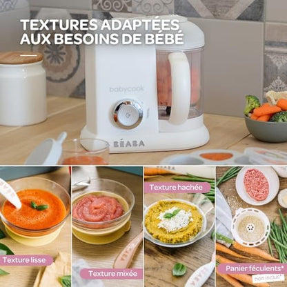 BÉABA, Babycook Solo, Robot Bébé 4 en 1 Mixeur-Cuiseur, Cuisson Vapeur, Diversification alimentaire, Petits pots bébé maison, White/Silver|B07N12NWHD