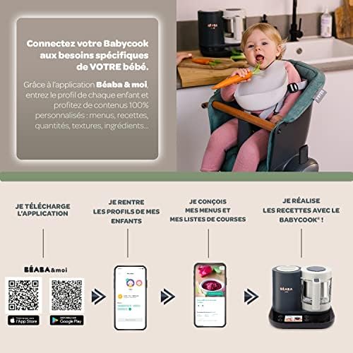 BÉABA - Babycook Smart - Robot Cuiseur Mixeur Bébé Connecté - Balance Intégrée - Bol en Verre - Panier Inox - Large Capacité 2.25L- Cuisson Vapeur Douce- Ecran Tactile/Application dédiée - Anthracite|B09TKS4SJJ