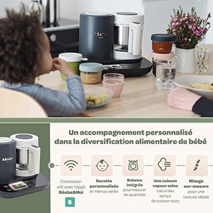 BÉABA - Babycook Smart - Robot Cuiseur Mixeur Bébé Connecté - Balance Intégrée - Bol en Verre - Panier Inox - Large Capacité 2.25L- Cuisson Vapeur Douce- Ecran Tactile/Application dédiée - Anthracite|B09TKS4SJJ