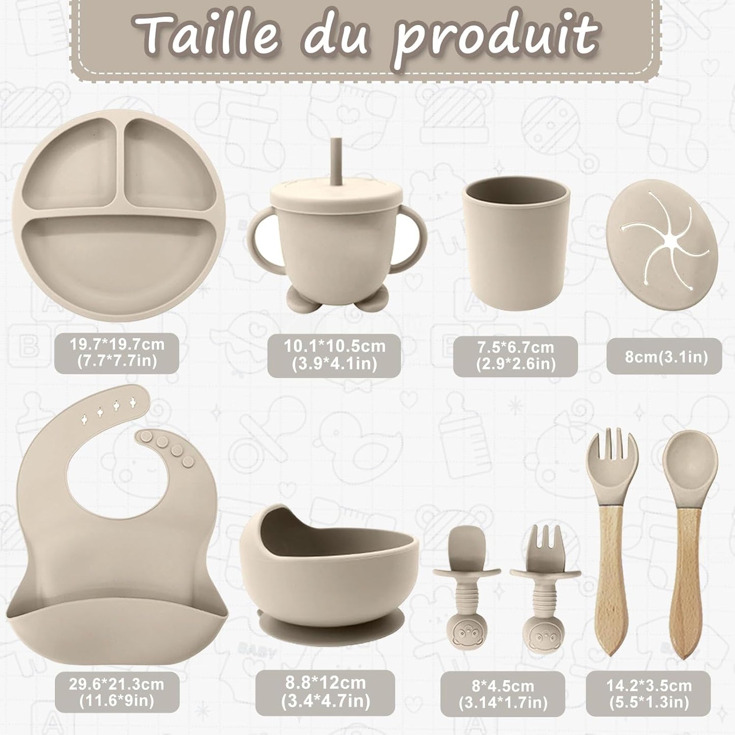 Set repas bébé en silicone (12 pièces)