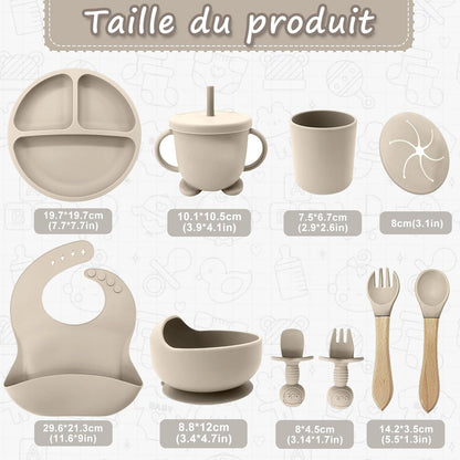 Set repas bébé en silicone (12 pièces)