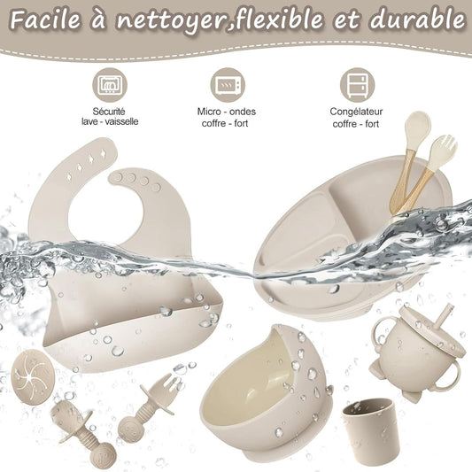 Set repas bébé en silicone (12 pièces)