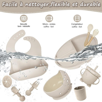 Set repas bébé en silicone (12 pièces)