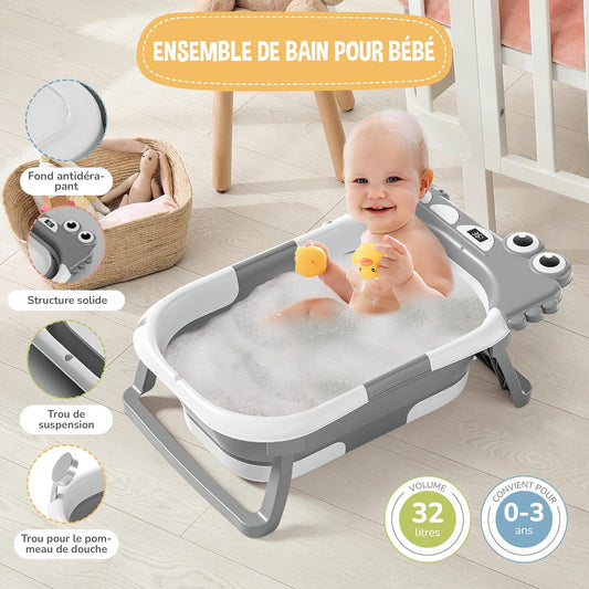 baignoire bébé pliable avec coussin & thermomètre
