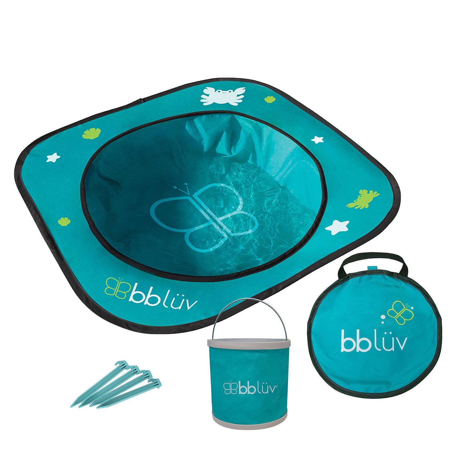 ALT : piscine de plage pour bébé Bblüv complète avec seau pliable, piquets et sac de transport
