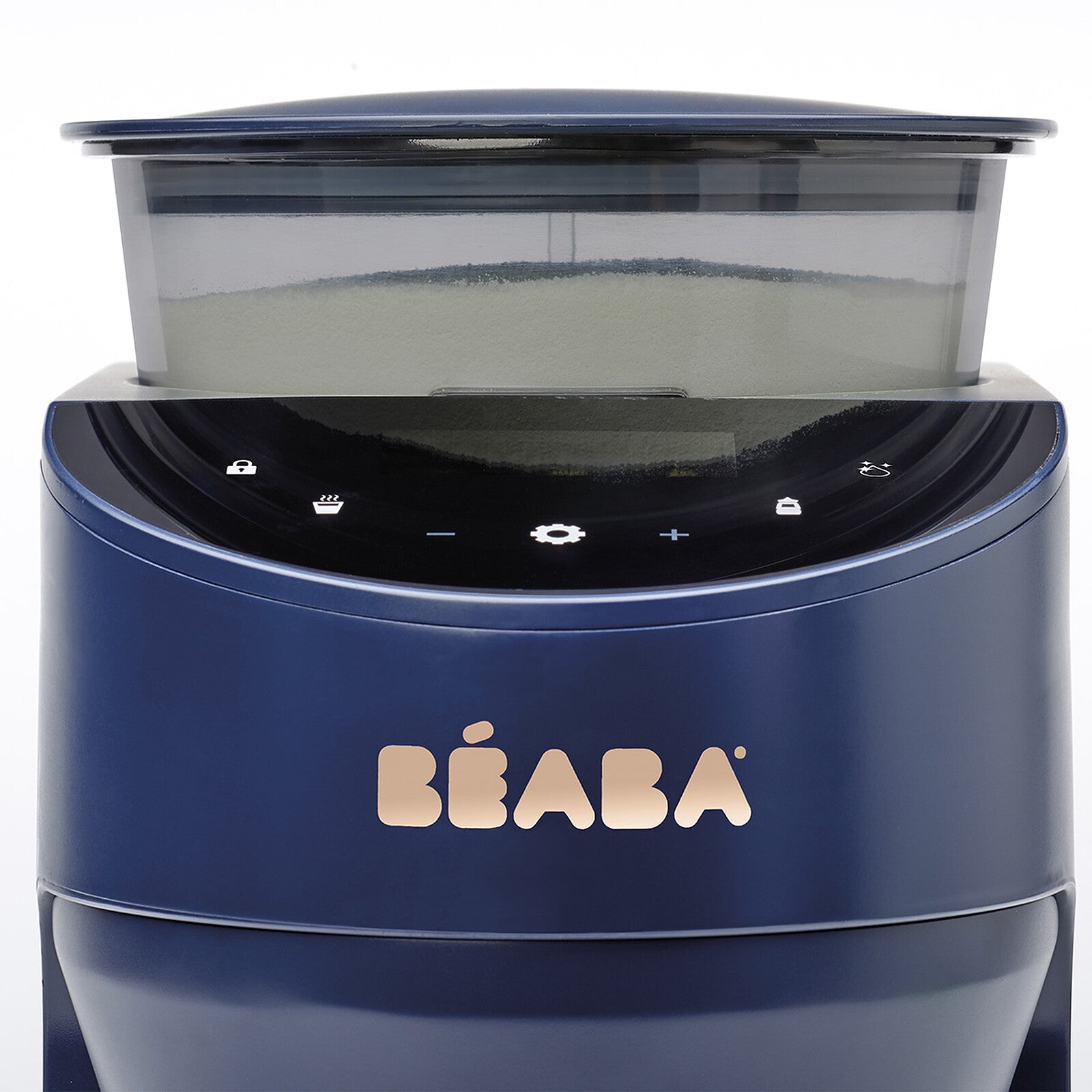BÉABA Milkéo Plus Night Blue avec réservoir d’eau 1,8 L et réservoir de poudre 390 g.