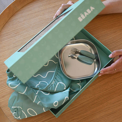 alt="Vue globale du coffret repas BÉABA Sage Green pour bébé apprentissage" 4