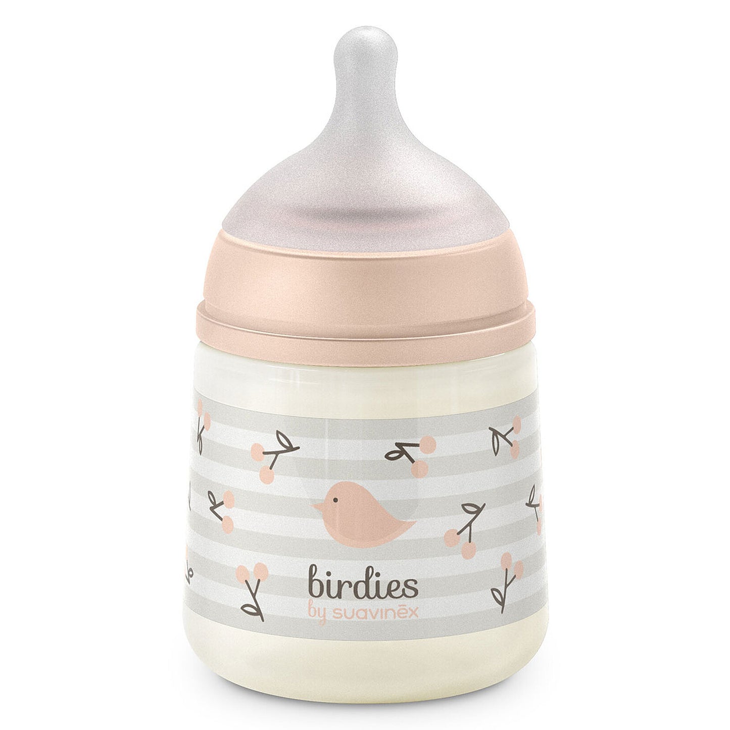 Biberon Suavinex Birdies 150 ml Rose – tétine débit lent  
