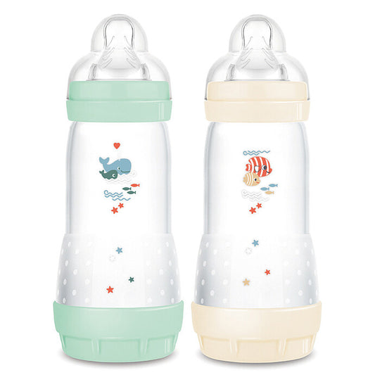 Lot de 2 biberons MAM Easy Start Menthe & Coton 320 ml vue de face