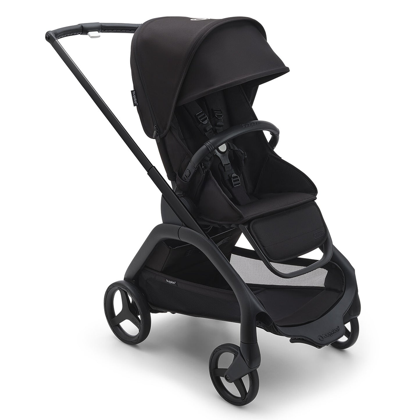 Poussette citadine complète Bugaboo Dragonfly Midnight Black avec châssis noir, pliage compact et confort optimal pour les promenades avec bébé
