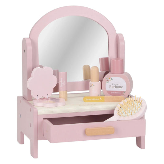 Tiroir et miroir de la coiffeuse en bois rose