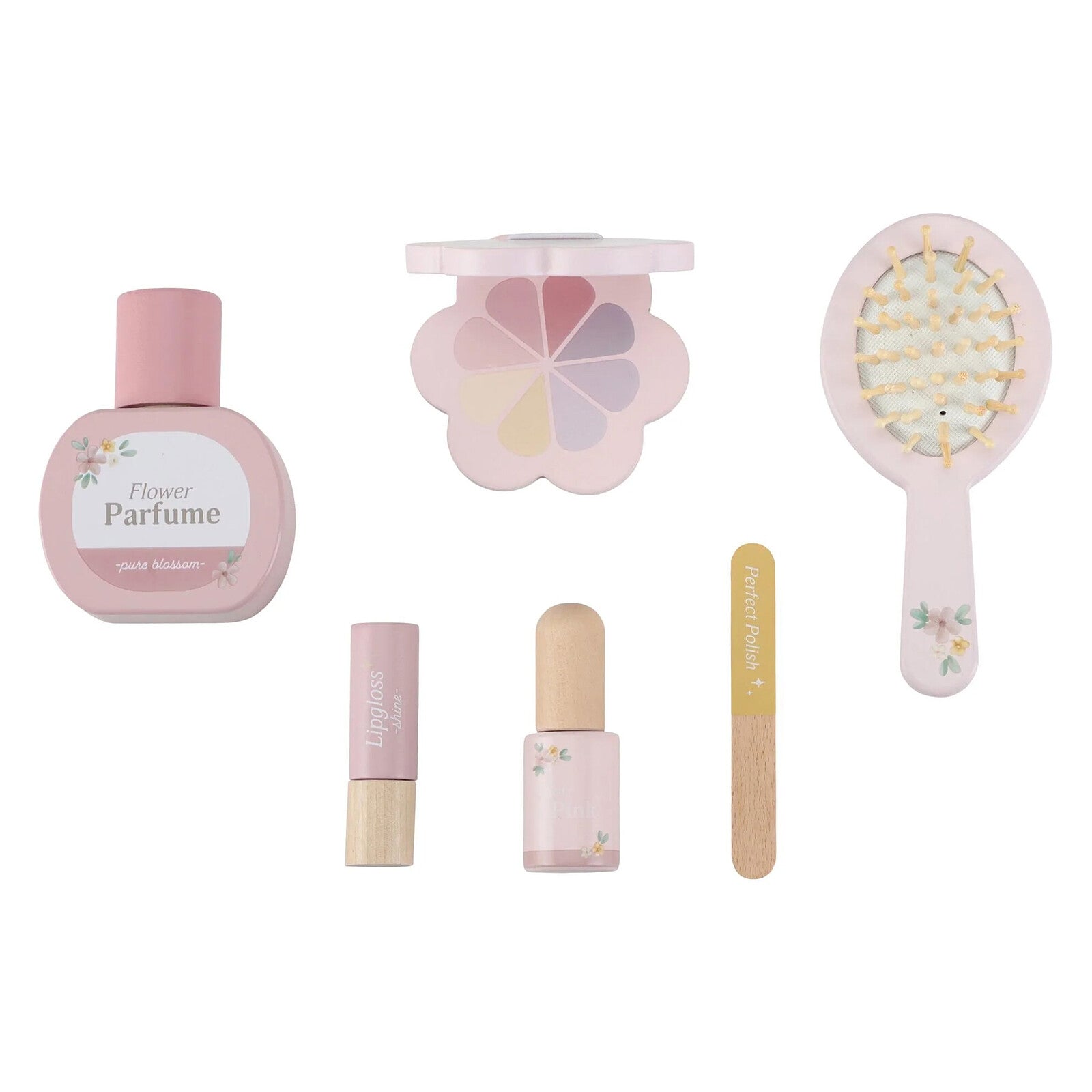 Accessoires de beauté fournis avec la coiffeuse rose