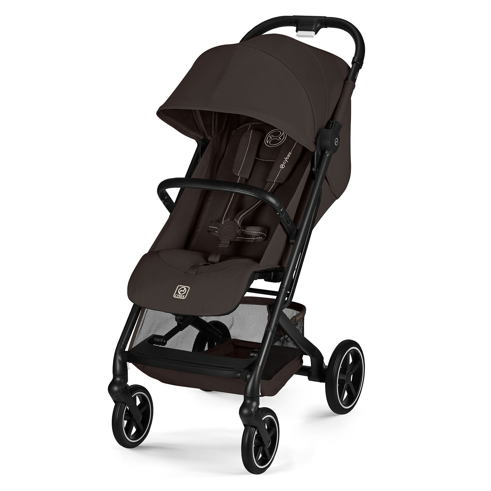 Poussette compacte Cybex Eezy S Twist+2 Chocolate Brown avec châssis noir et siège rotatif 360° pour les promenades et voyages avec bébé