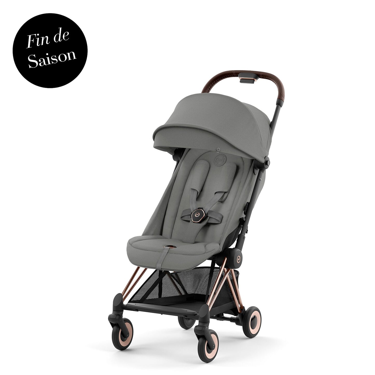 Poussette ultra-compacte Cybex Coya Rosegold Mirage Grey légère et compatible bagage cabine pour les voyages avec bébé