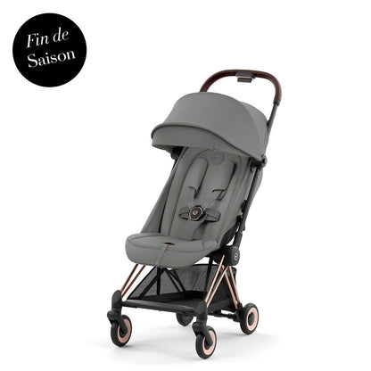 Poussette ultra-compacte Cybex Coya Rosegold Mirage Grey légère et compatible bagage cabine pour les voyages avec bébé