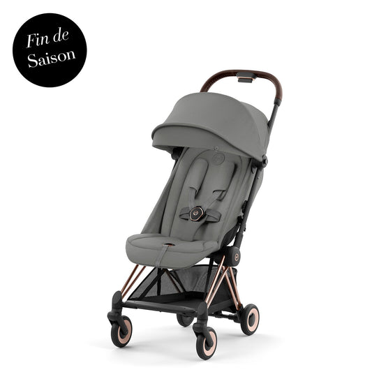 Poussette ultra-compacte Cybex Coya Rosegold Mirage Grey légère et compatible bagage cabine pour les voyages avec bébé