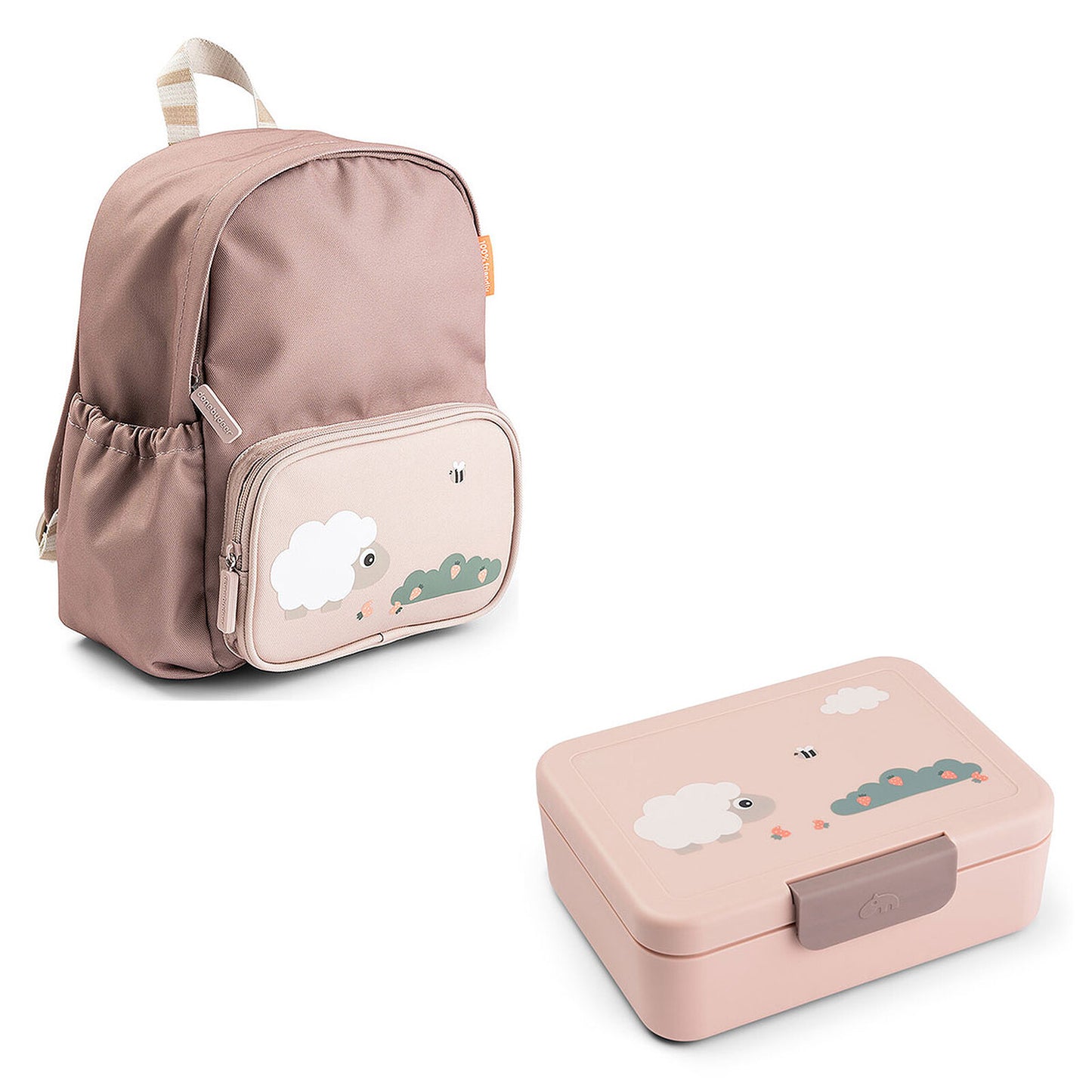 Sac à dos enfant et boîte à goûter Done by Deer Tiny Farm Rose
