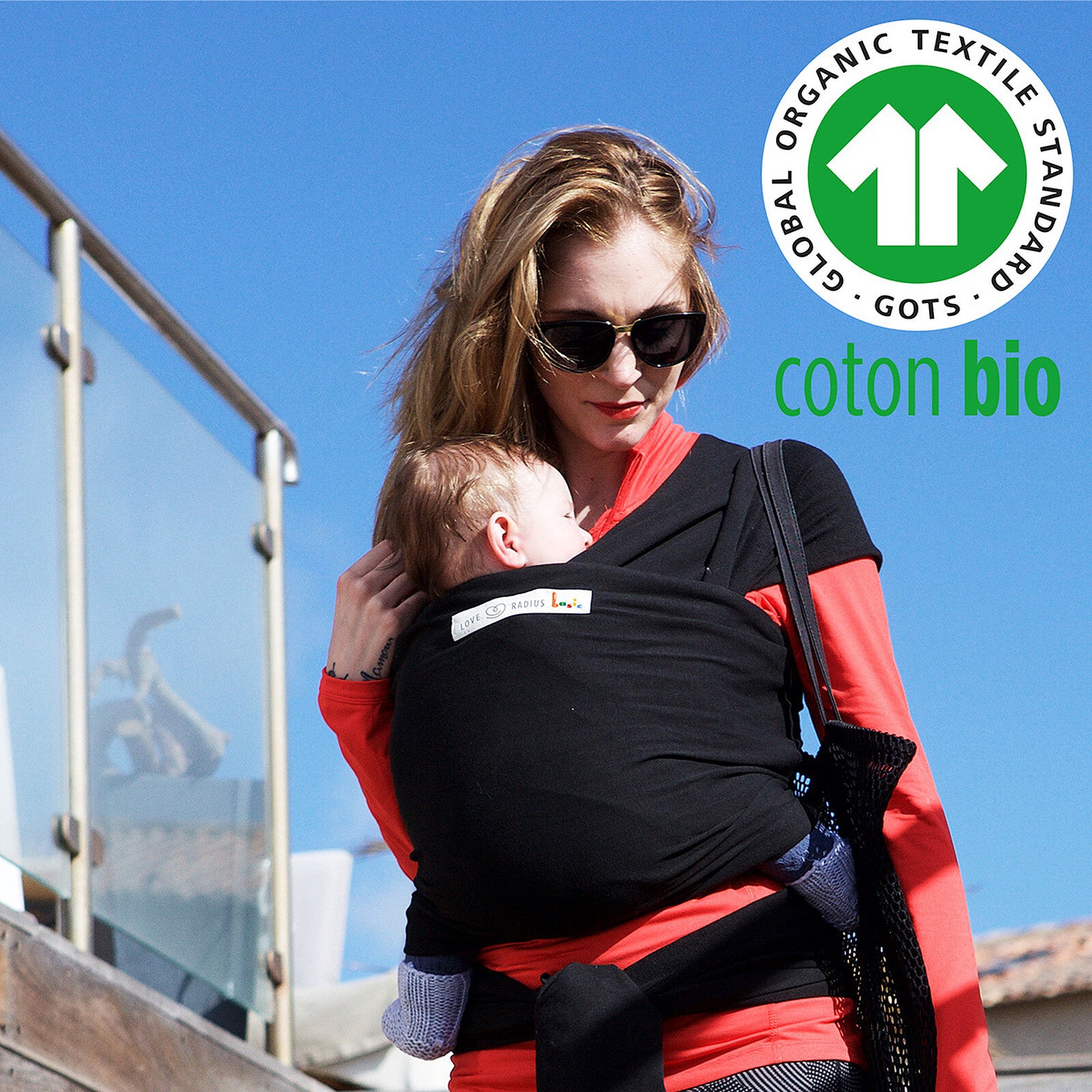 Écharpe de portage physiologique Love Radius noir doux et respirant