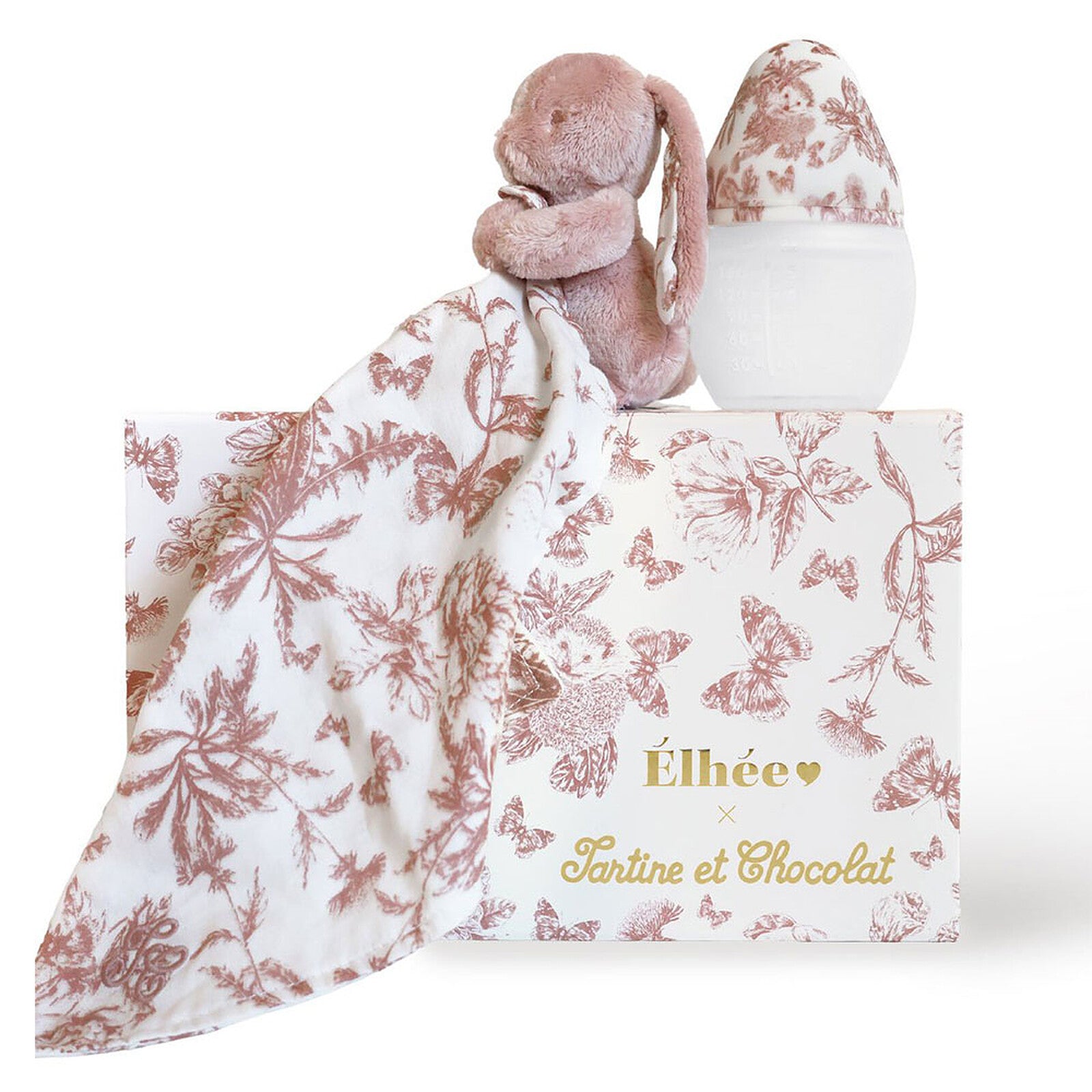 Coffret Elhée avec biberon BibRond 150 ml et doudou Augustin le Lapin
